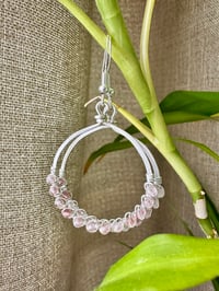Image 1 of Rose Quartz (Silver) Hoop Earrings