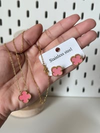 Image 4 of Gold pink clover necklace and earrings set