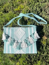 Image 1 of Knit Crossbody with Poms - Mint 