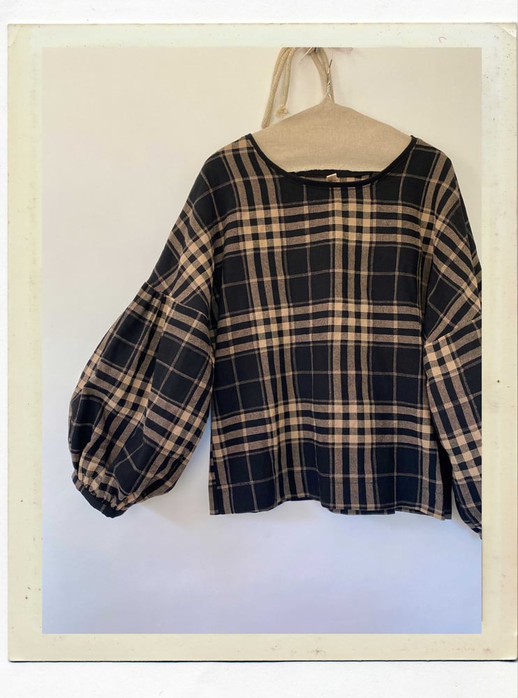 Image of Checking In Top - black + cream plaid