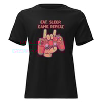 Image 2 of Women's Relaxed T-Shirt, Eat Sleep Game Repeat T-Shirt | Funny Gamer Graphic Tee