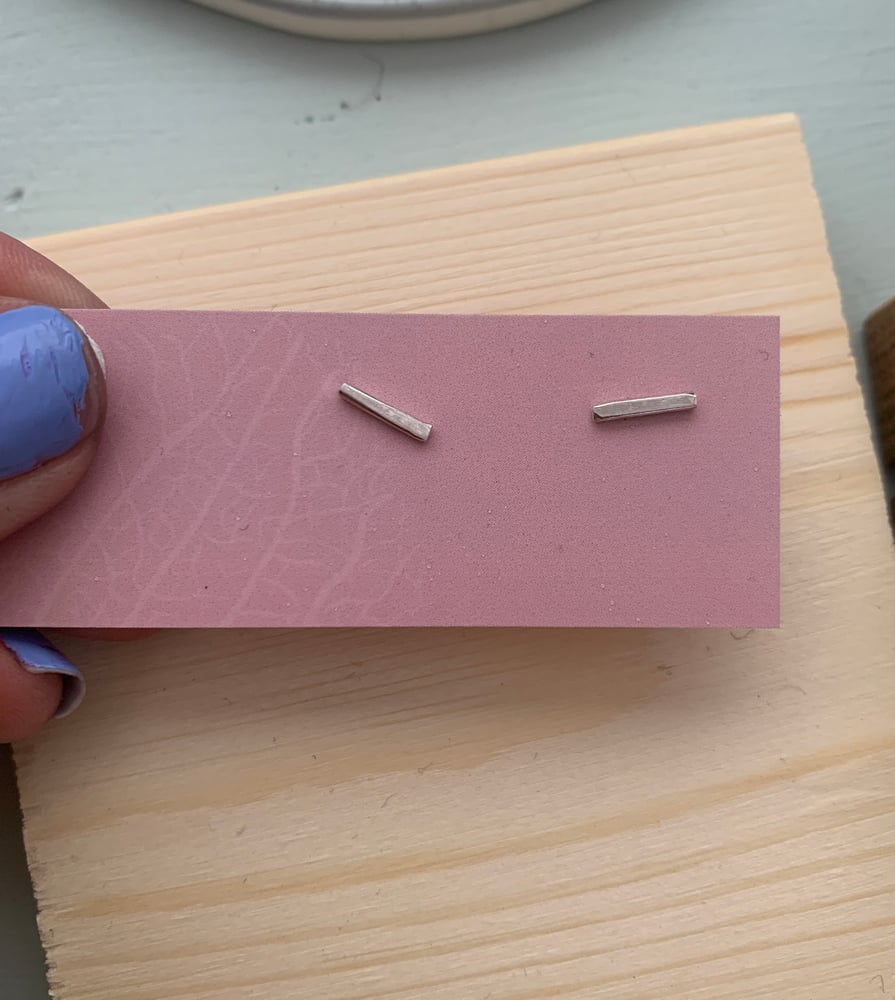 Image of Recycled silver hammered bar studs