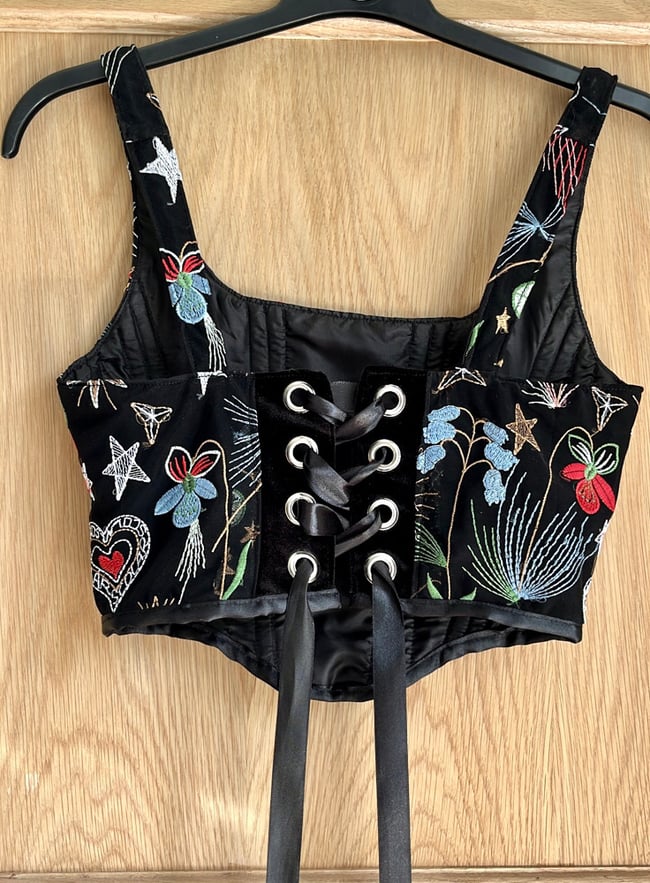 Stars, flowers, constellations, and hearts embroidered tulle Velvet handmade corset