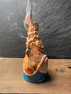 Speckled Coral and Bubblegum Blue Ceramic Decorative Fishing Gnome Incense Burner