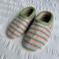 Image 2 of Felted slippers in multi green stripe