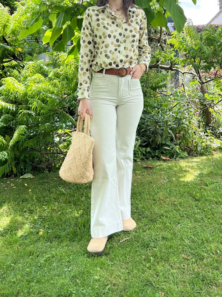 Image of Jeans ELENA ivoire rayé kaki