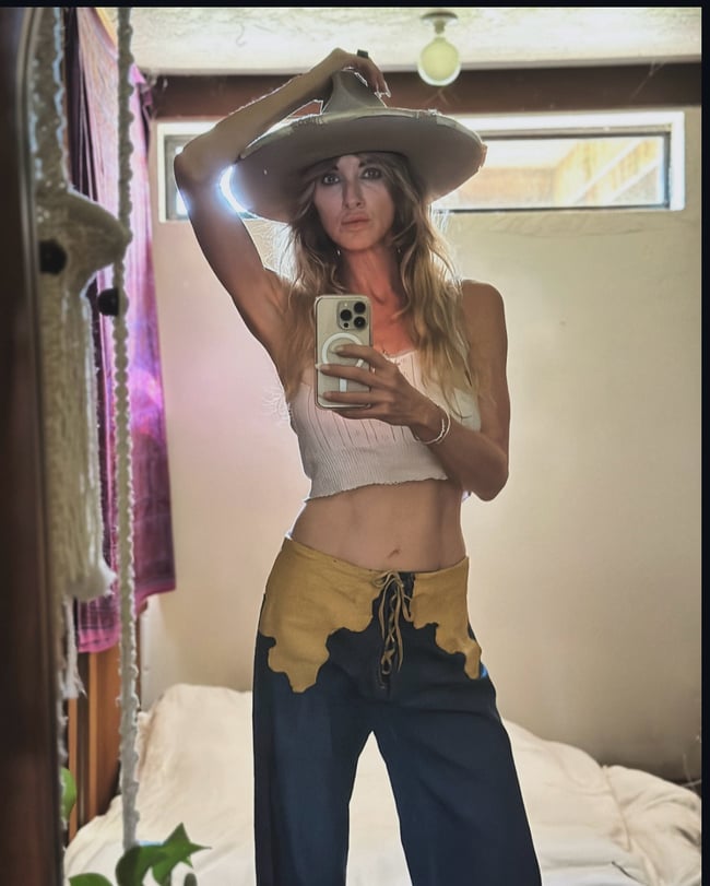 early 1970s leather and denim lace up bell bottom jeans