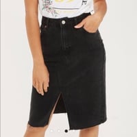 Image 3 of TOPSHOP MOTO gray acid wash front slit denim jean skirt