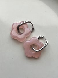 Image 1 of Stainless Steel Marble Pink Resin Flower Huggies