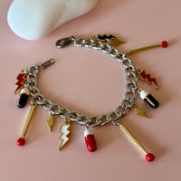 Image 1 of One of a kind Charm Bracelet - match sticks, happy pills, lightning bolts