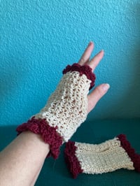 Image 5 of Lacy Victorian Gloves Wine and Cream