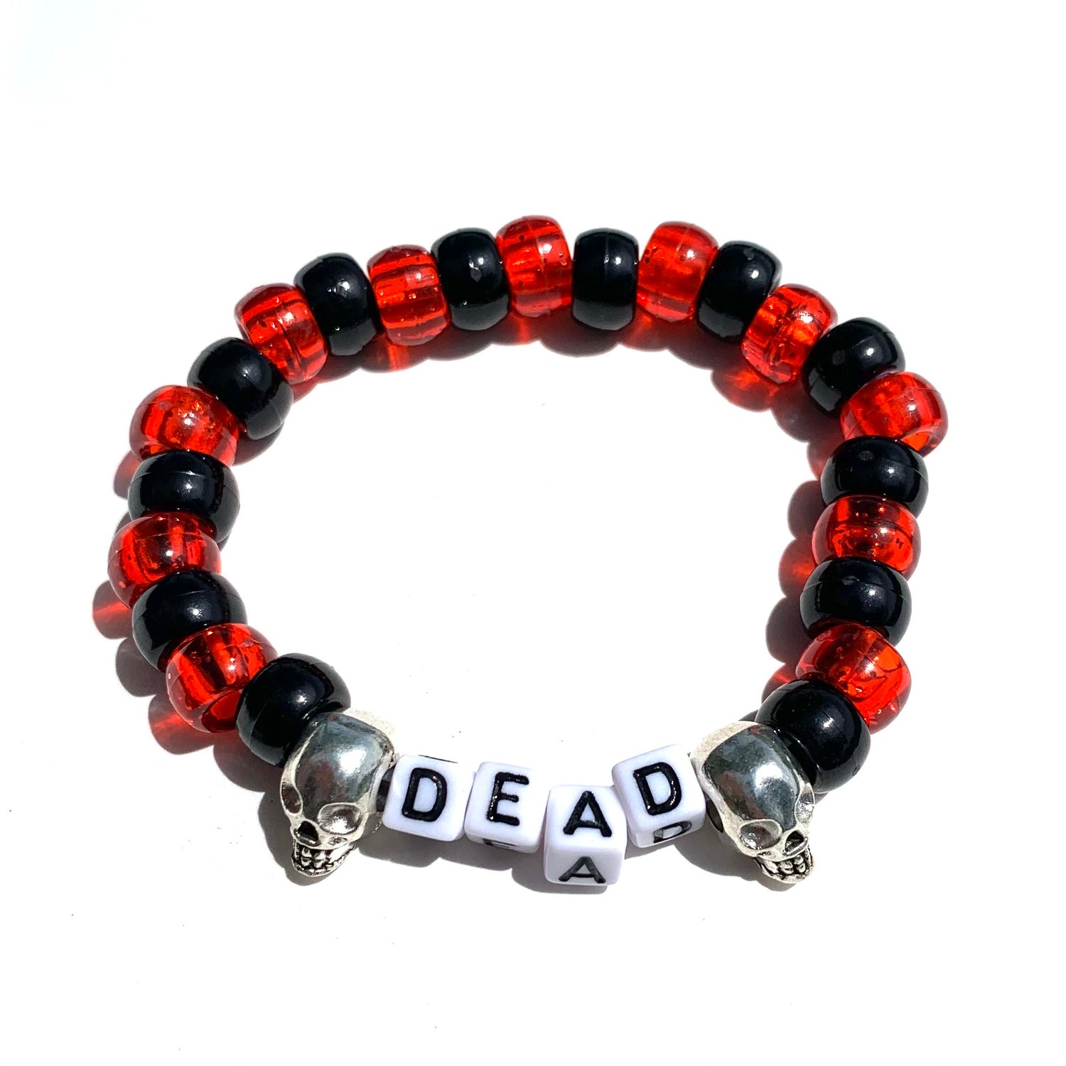 Image of SILVER SKULL BEADED BRACELET