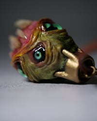 Image 15 of Egg of the King all seeing fangs pendant, leather cord, brass hardware, OOAK