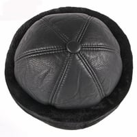 Image 4 of HT4415 High Quality Autumn Winter Cap Hat PU Leather Thick Warm Bomber Hat Solid Black Fleece Lined 