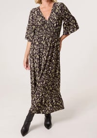 Image 2 of ABSTRACT ANIMAL PRINT SHIRRED STRETCH DRESS GREEN