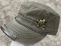 Image 1 of Leather Bill Olive Cadet Hat Crystal Frog