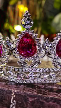 Image 8 of 👑The Armored Kingdom Roseflame Hot Pink Queen's Crown Silver with Pink Gemstones for Royal Decor