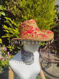 Image 3 of Dolly cowboy hat - recycled sari fabric RED