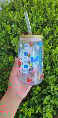 Image 2 of Glass 16-ounce glass snow White glass includes straw and straw washing brush 