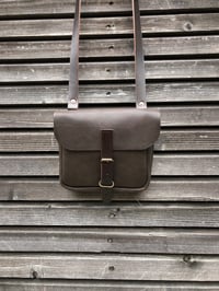 Image 3 of Daybag in dark brown oiled leather with shoulder strap unisex collection