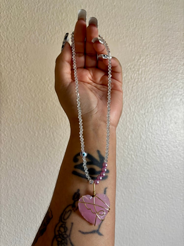 Image of Rose Quartz Heart Choker