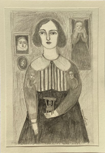 Image of untitled drawing (woman with chair) 