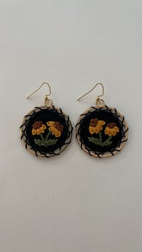 Image 1 of Embroidered Earrings 5 - Yellow Floral