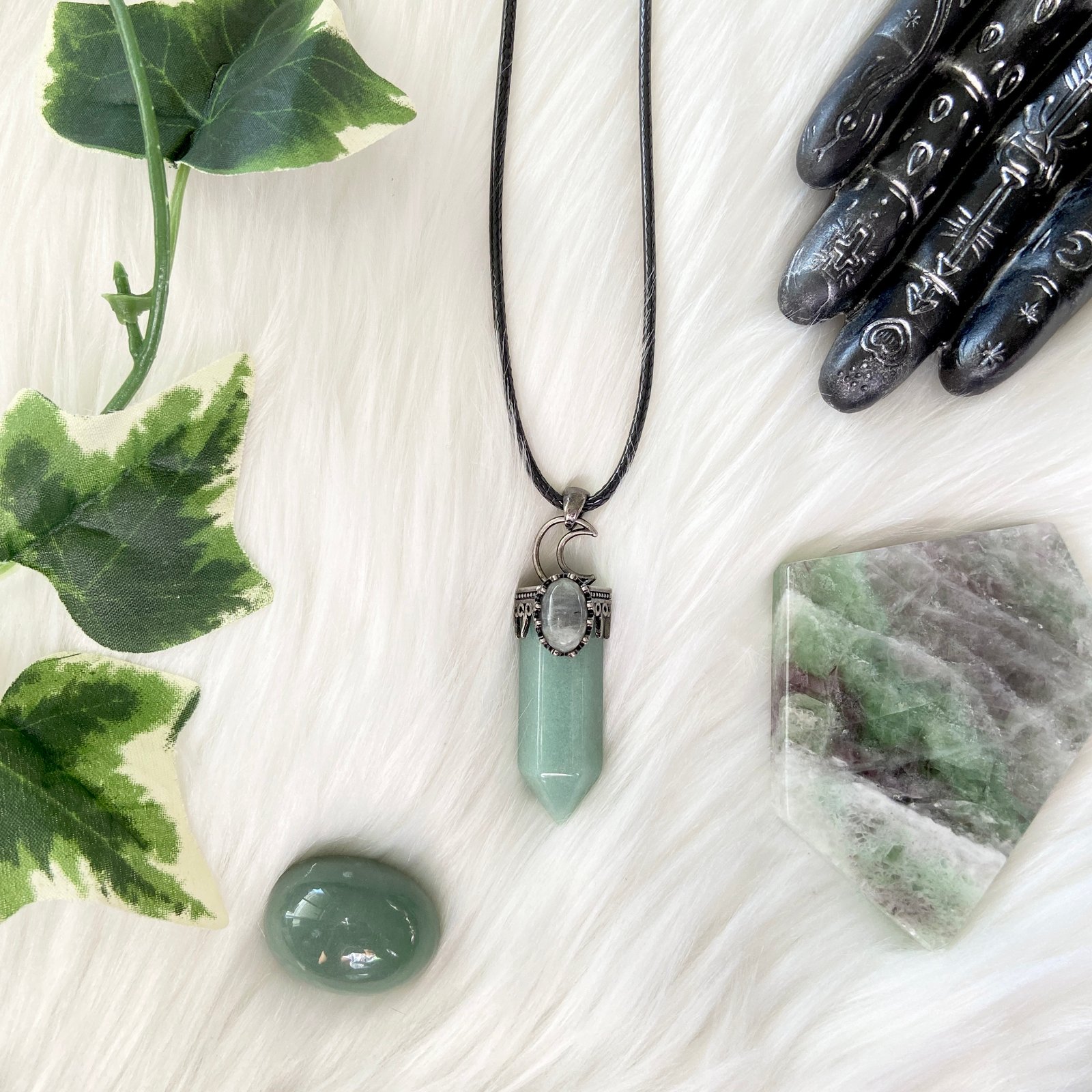 Men's Crystal Necklace, Green Aventurine Slab Pendant Necklace, Natural Stone  Necklace, Braided adjustable Necklace, gift for him