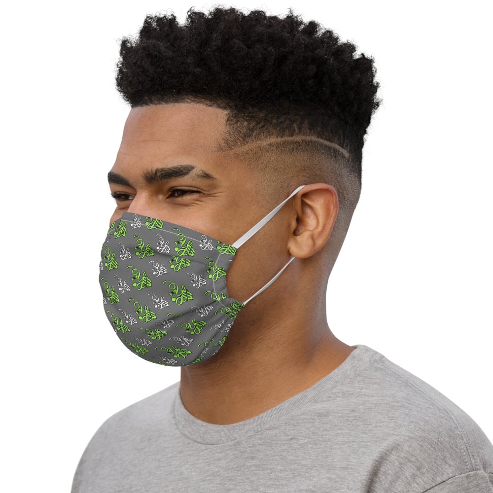 Image of YStress Pandemic Premium Neon Green, Grey and White face mask