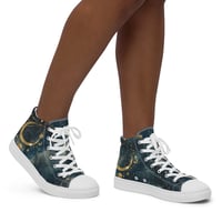 Image 1 of Blue and Gold Celestial Moons Design Women’s High Top Canvas Shoes