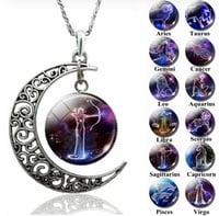 Image 3 of Zodiac Sign Crescent Moon Necklace 