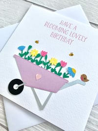 Image 3 of Handmade Floral Wheelbarrow Birthday Card - Charming Garden-Themed Flower Card 