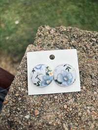 Blue Floral Button Earrings