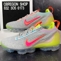 Image 1 of NIKE AIR VAPORMAX 2021 FLYKNIT NEON WOMENS RUNNING SHOES SIZE 5.5 GRAY NEW