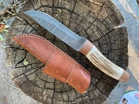 Image 1 of Elk antler handle Damascus knife.