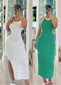 Image 2 of Green/Pink Open Back Stripe Dress