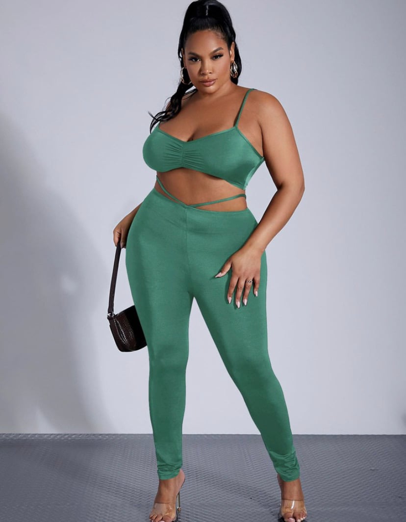 Image of Plus Solid Crop Cami Top & Strappy Detail Leggings