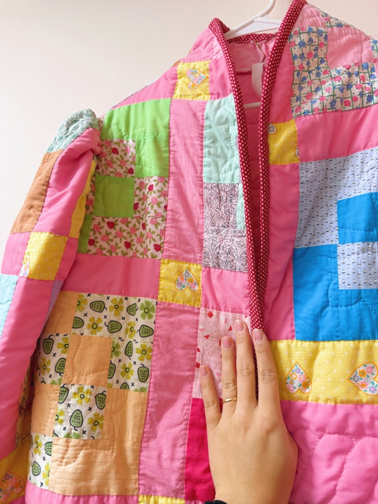 Image of Princess Puff Sleeve Quilt Coat — Pink Patchwork