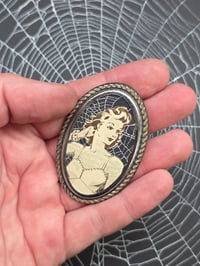 Image 1 of Vintage Brooches-  1940s engravings page & preserved spider webs with stand - 1