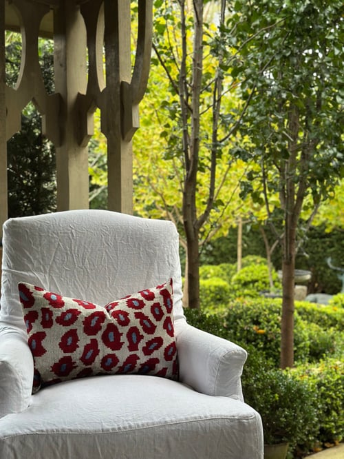 Image of Unexpected Red & Blue Leopard Ikat Cushion