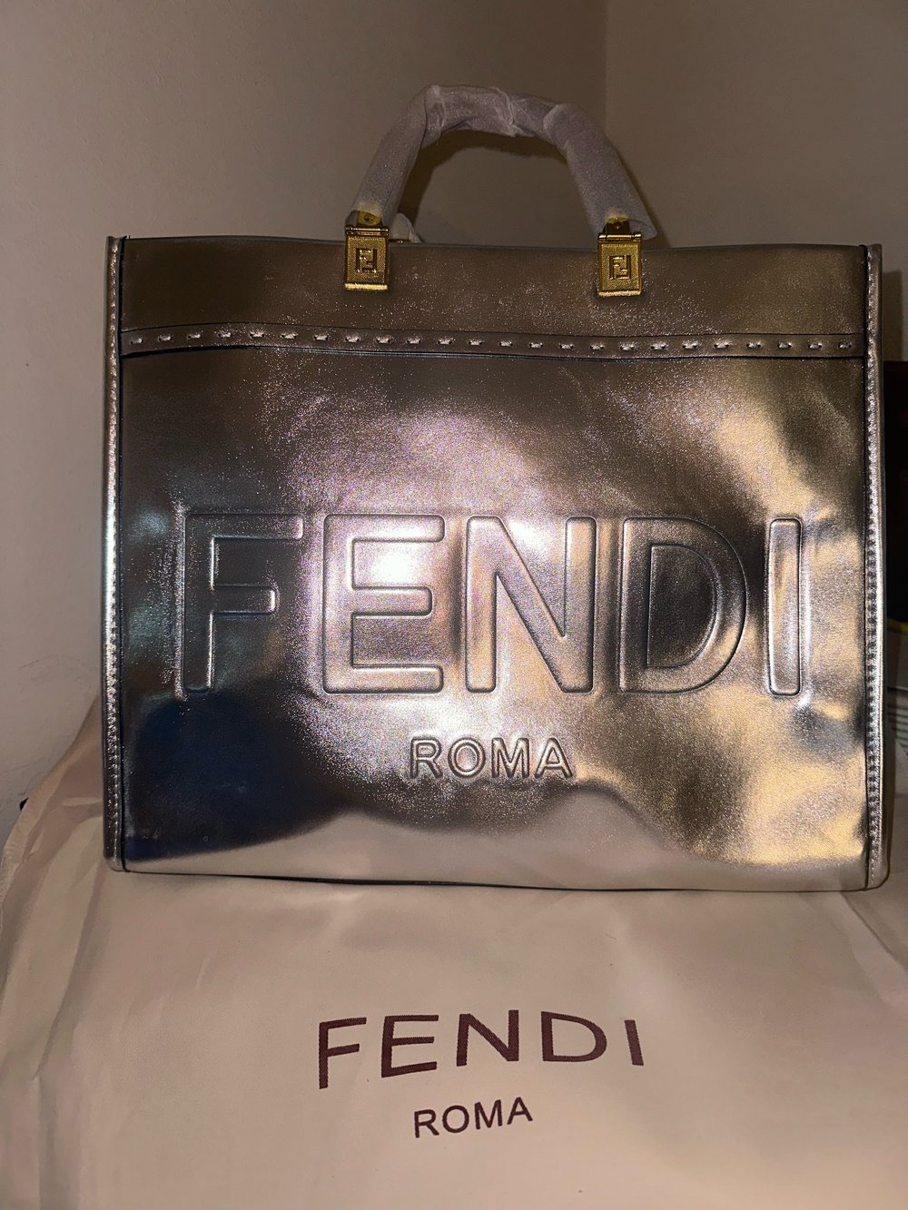 Silver & Gold Meltalic Medium Tote F- ENDI