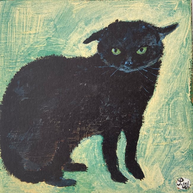 Small square art print ‘Jeff’ (black cat with ears down) free custom ...