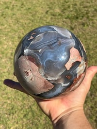 Image 11 of Large Volcano Agate Sphere UV #2112