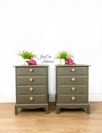Image 1 of Stag Bedside Tables, Boho Olive Green Bedside Cabinets, Chest of Drawers 