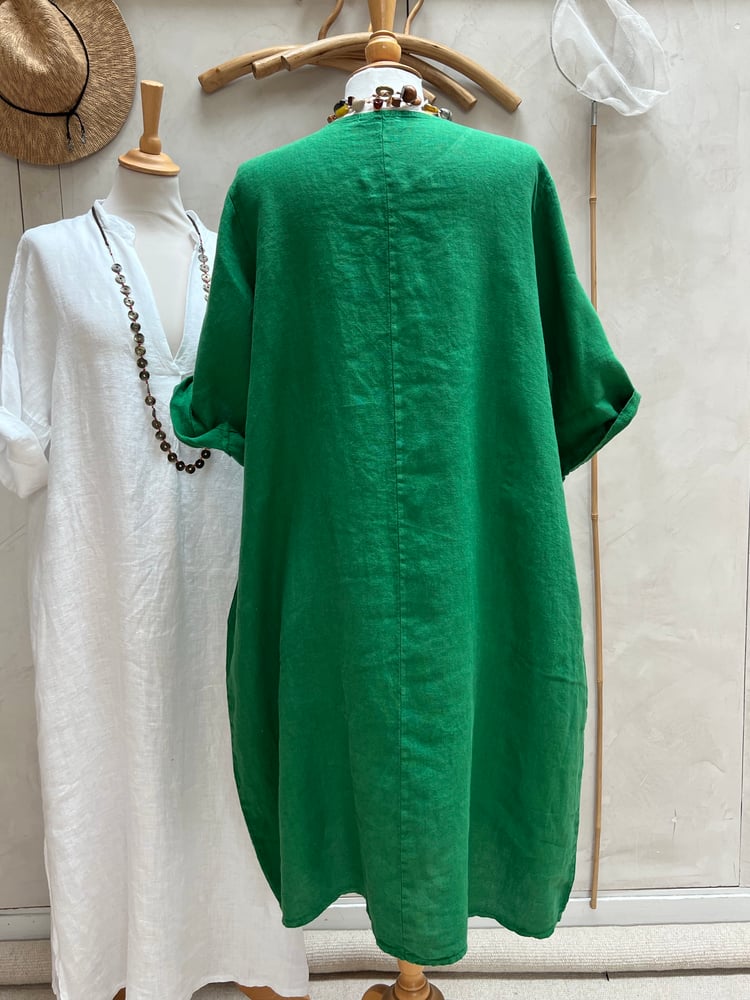 Image of Robe En Lin Gaïa 1 Vert Émeraude 