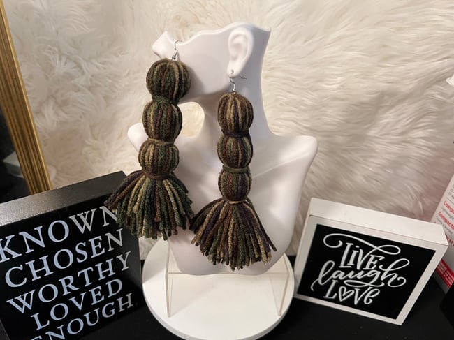 Yarn Tassel Earrings - Triple Pom 