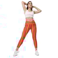 Image 4 of Orange Canna Lily Crossover Leggings with Pockets