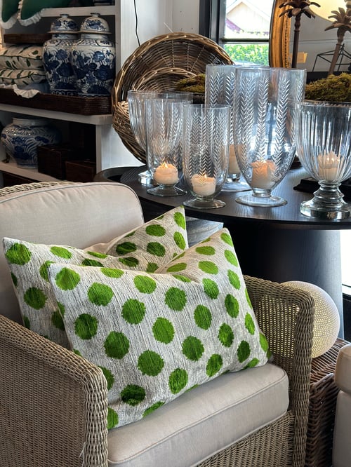 Image of Green Spot Ikat Velvet Cushion 