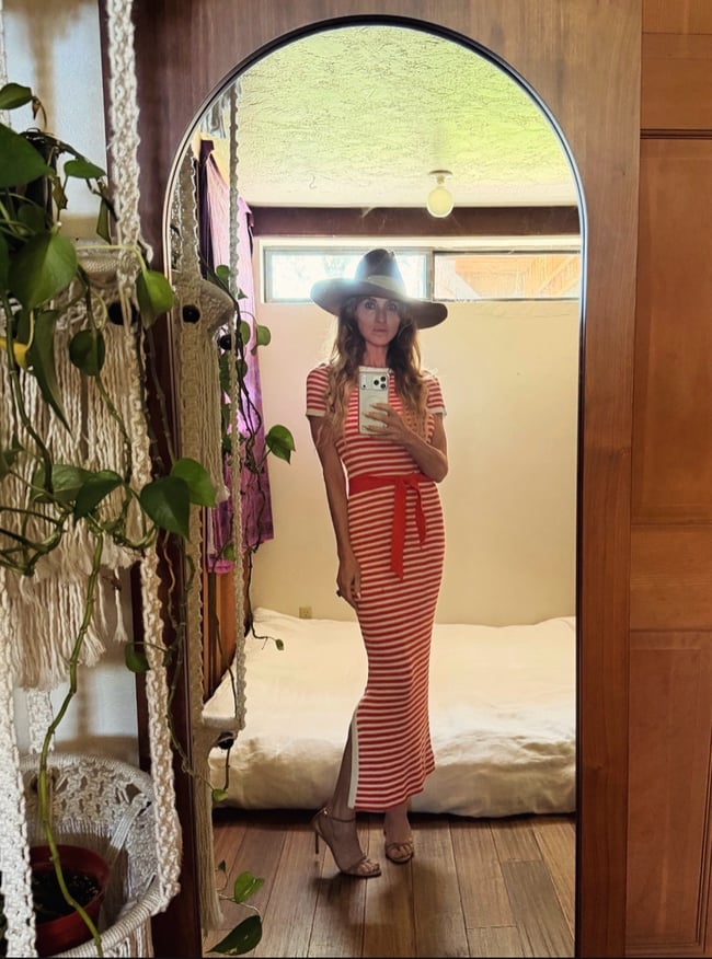 70s fine ribbed stripe maxi dress