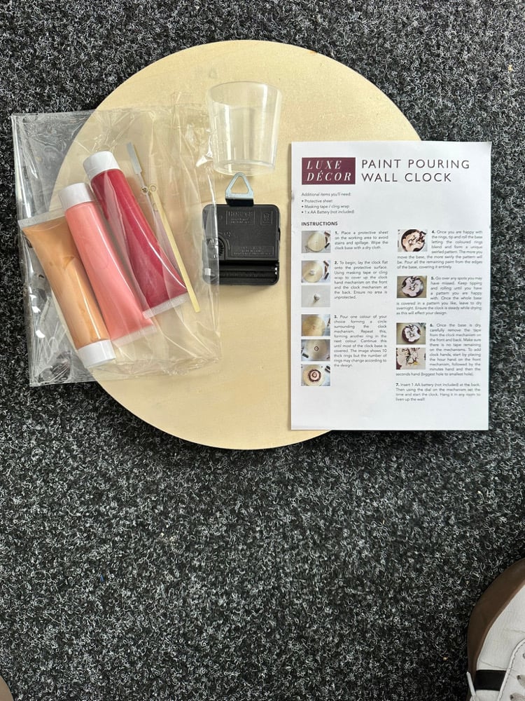 Image of Luxe Decor Wall Clock Paint Pouring Kit - Moody Burgundy and Gold
